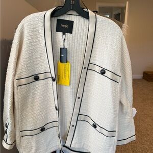 Maje Ivory and Black Textured Cardigan